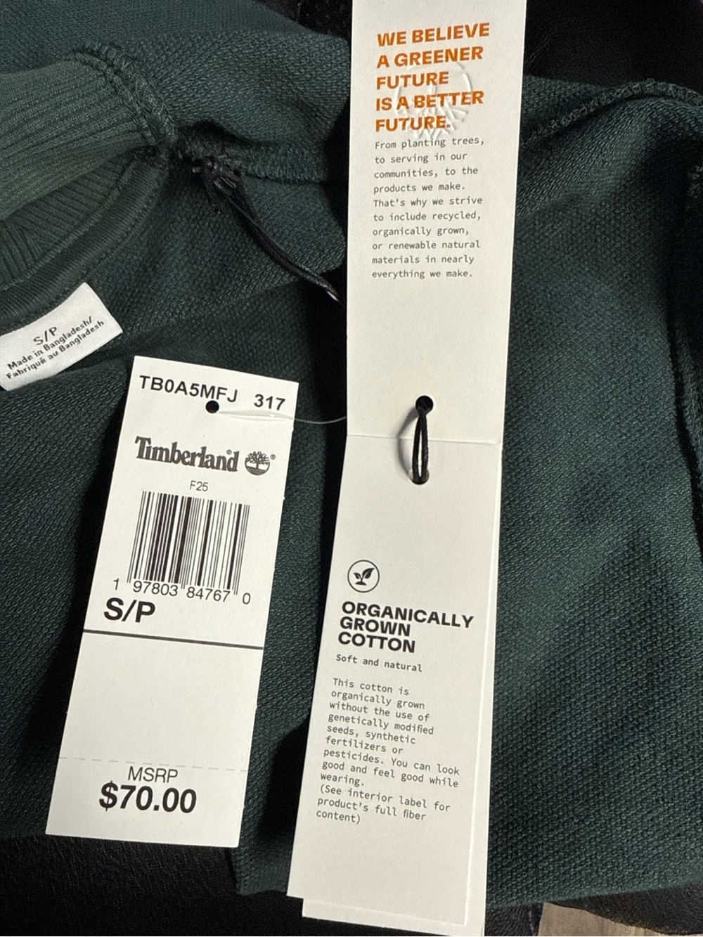 NWT Timberland Authentic Fit Green Crewneck Sweatshirt Small Organic Cotton $70 - Picture 14 of 16